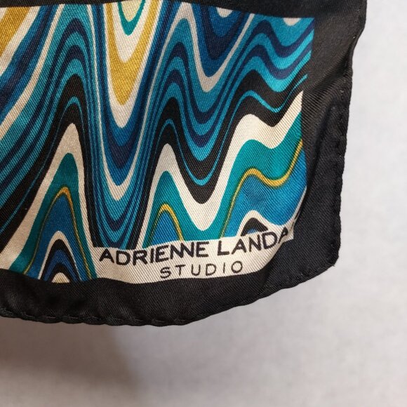 Adrienne Landau Scarf 100% Silk Geometric Brown White Aqua Blue Cravat 52" x 11" - Picture 8 of 14